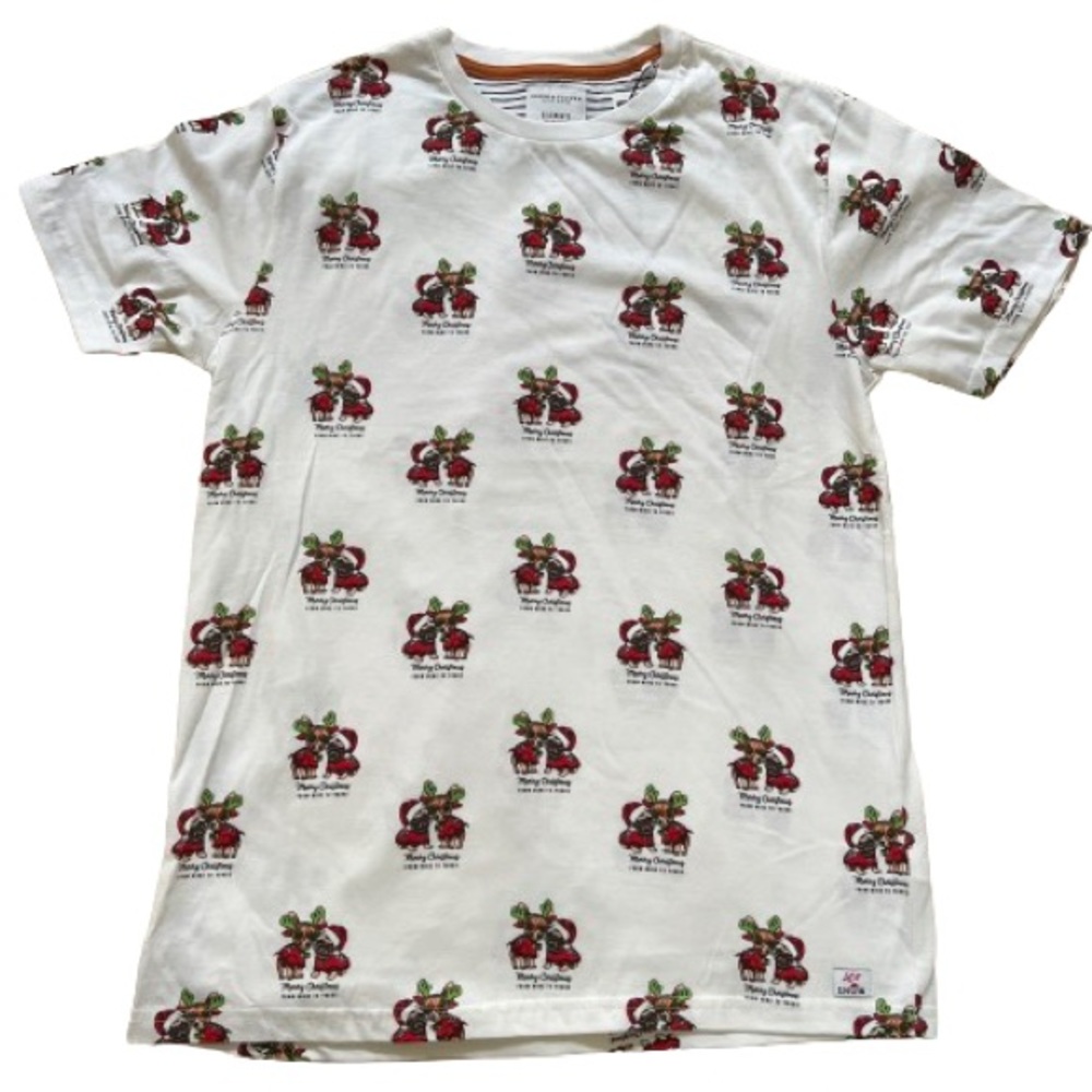 NWT MENS DENIM & FLOWER PUG CHIHUAHUA CHRISTMAS SHIRT MEDIUM